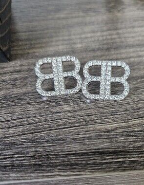 Crystal-Embellished Double B Stud Earrings - Silver Tone